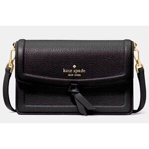 G Kate Spade Knott Flap Crossbody Bag Black Pebbled Leather Purse KM611 NWT $249